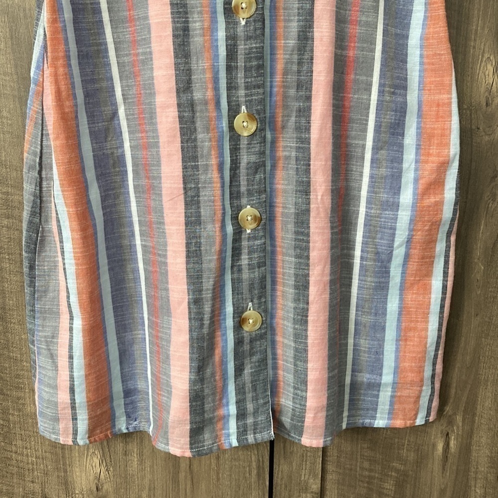FRANCESCA’S Blue Rain Maya Button Down 100% Cotton Stripped Dress Size Small - Picture 6 of 16